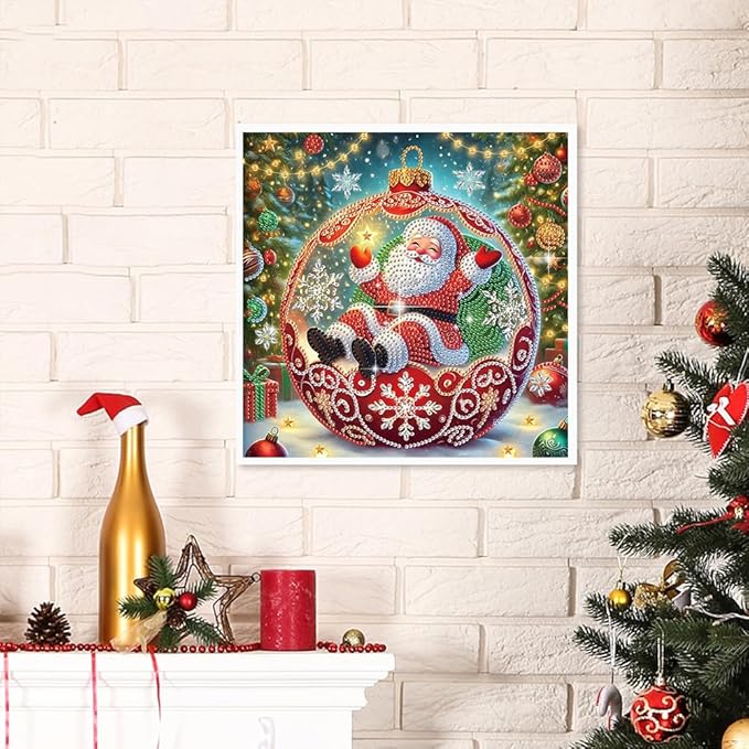 Xmas Santa Claus Ball 5D Special Shape Diamond Art Kits for Beginners, Christmas Winter Theme Diamonds Painting Kits for Adults,DIY Crystal Rhinestones Diamond Paintings for Home Wall Decor 12×12Inch