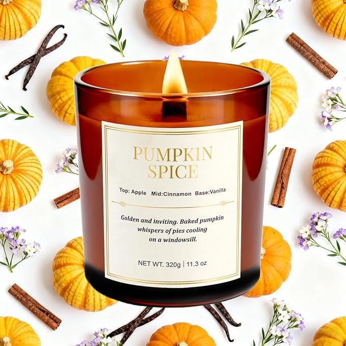 Candle Gift Set –2 Pack Wood Wick Pumpkin Spice Scented Candles,22.6 oz Natural Soy Wax Candles with Gift Box,Long Lasting Autumn Candles for Home Decor,Gifts for Women
