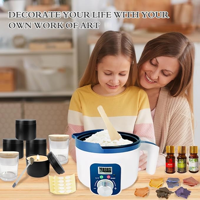 Complete Candle Making Kit with Wax Melting Pot Temperature Controlled, Wax Making Kit for Candles with Digital Warmer, Products to Make Scented Candles at Home