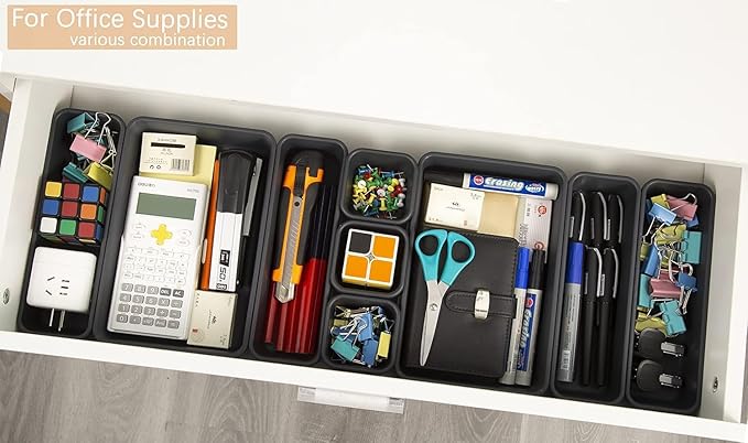 Kutesna 69PCS Large Plastic Drawer Organizer, 5 Sizes Versatile Desk Drawer Organizer Trays, Drawer Dividers, Organization and Storage Bins for Tools,Office,Jewelries,Kitchen Utensils and Makeup