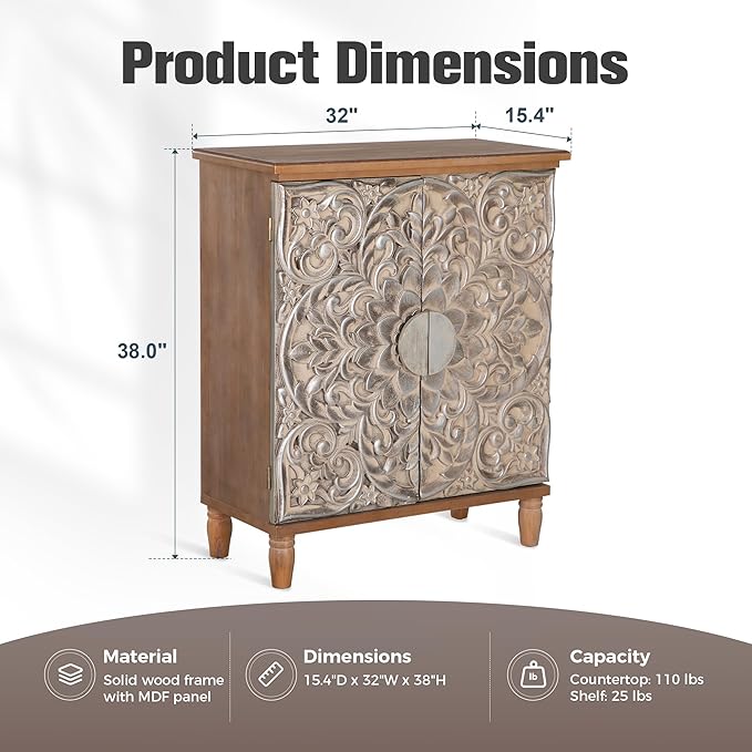 PHI VILLA Accent Cabinet with Doors - Antique Storage Cabinet for Entryway Buffet Sideboard