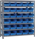 Quantum Storage Systems 1839-104BL Steel Shelving Unit with 4' Shelf Bins, 18' D x 36' W x 39' H, Blue