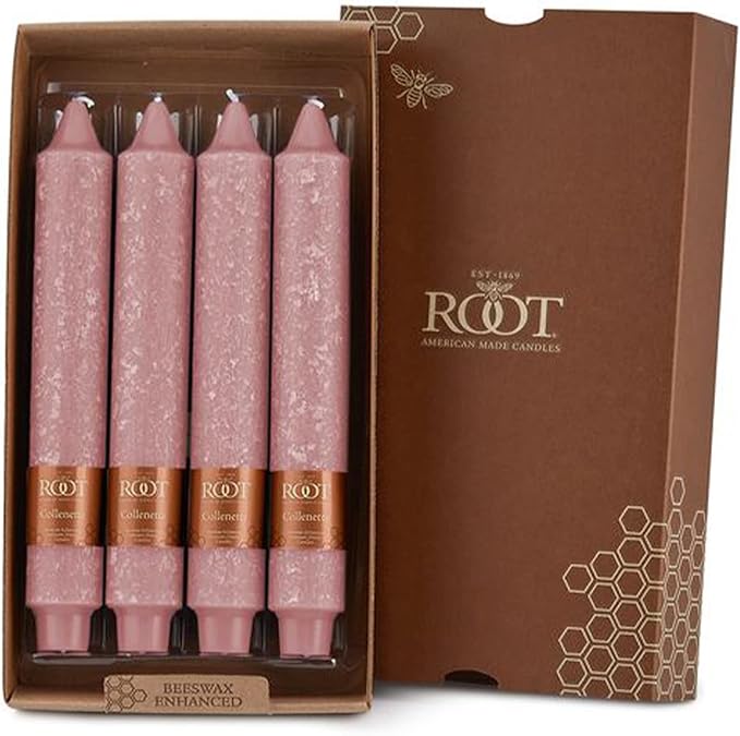 Root Candles Unscented Dinner Candles Premium Beeswax Blend Boxed Candle Set, 9-Inch, Dusty Rose, 4-Count
