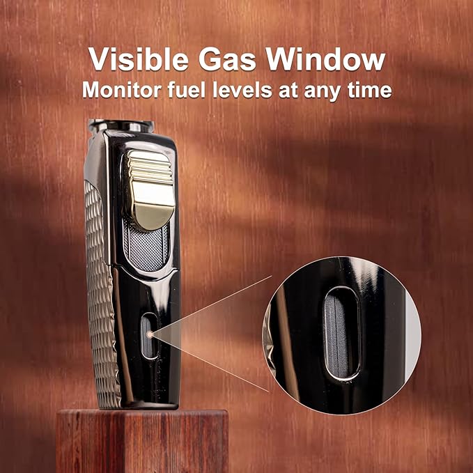 Butane Torch Lighter,Windproof Adjustable Jet Flame with Visible Gas Tank Lighter, Refillable Torch for Candle,BBQ,Camping,Gift for Men(No Butane Included)