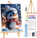 MOGTAA Christmas Paint by Numbers Kit for Adults Beginners with Frame, Penguin Adult Paint by Number Kits on Canvas with Easel, Easy DIY Winter Oil Painting Kits for Home Decor, 8x12in