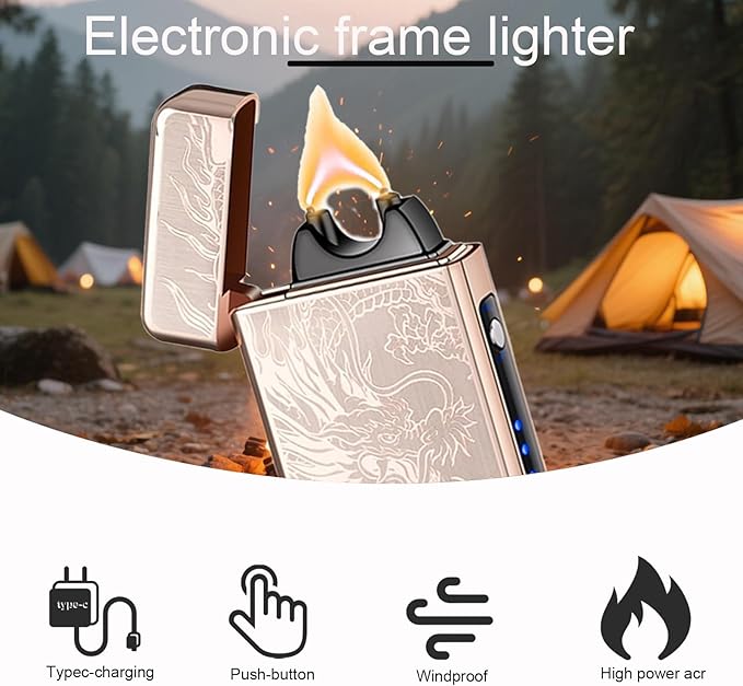 Electric Lighter Plasma Rechargeable with LED Battery Indicator Strong Flame, USB Convenient Charging, Windproof Lighter Outdoor