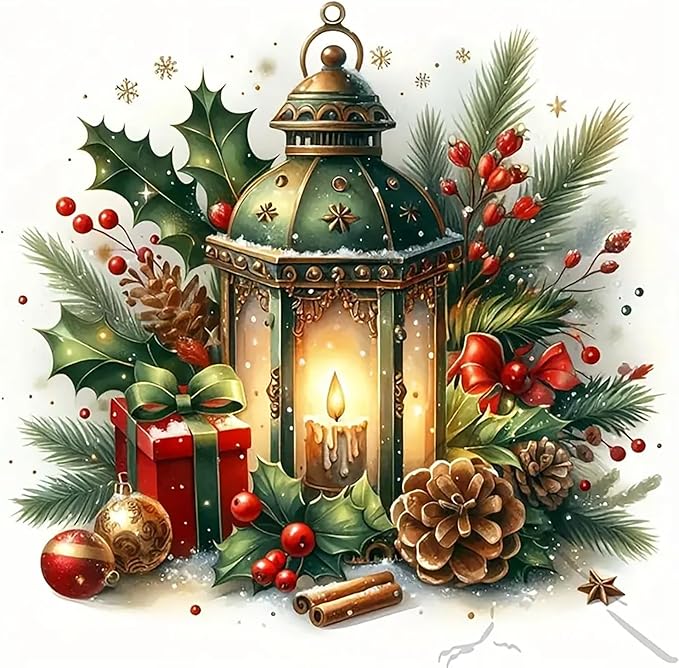 Christmas Light Candle Holly Diamond Painting Kits for Adults,5D Diamond Art Kits for Adults Beginners,DIY Full Round Drill Diamond Dot Painting Gem Art Kits for Adult,Home Wall Decor 13.8x13.8 Inch