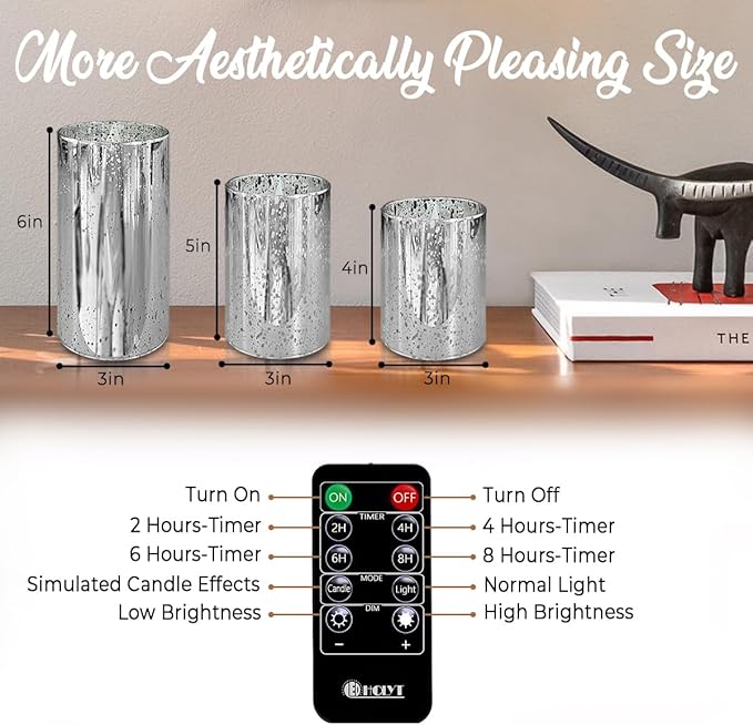 Rechargeable Flameless Candle, Flickering LED Pillar Glass Fake Candle with Remote and Timer, Built-in Battery Real Wax Electronic Candle for Room Decoration, Set of 3
