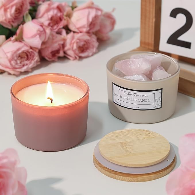 CONNOO 15 Pack 4oz Spring Glass Candle Jars with Airtight Bamboo Lids for Making Candles, Bulk Small Wide Mouth Empty Candle Containers with Sticky Warning Labels - Dishwasher Safe