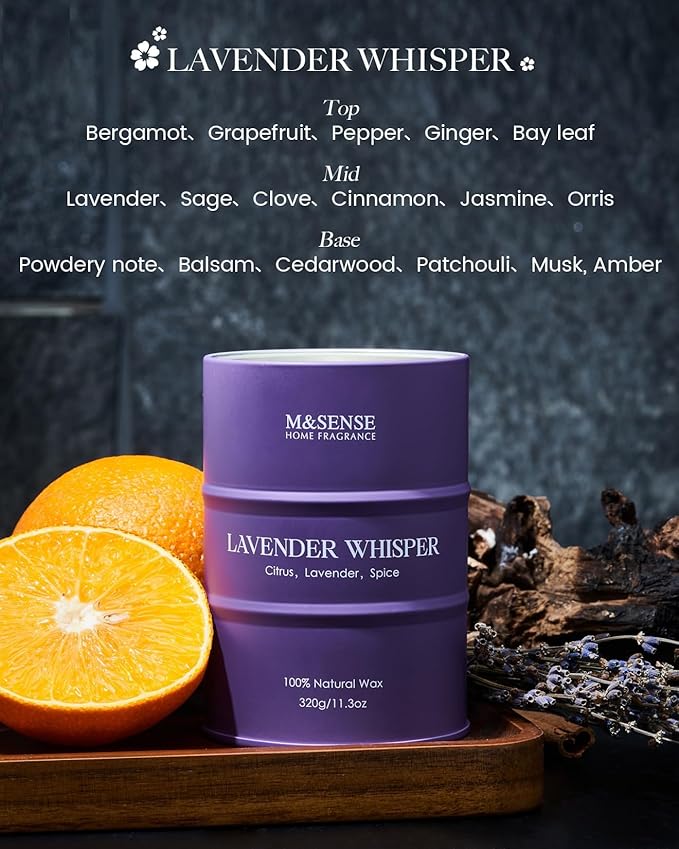 M&SENSE Lavender Scented Soy Candles for Home. 11.6oz 120 Hour Long Burning, Aromatherapy Candle for Stress Relief Meditation Relaxing, Appreciation Gifts for Mom Teacher Friends
