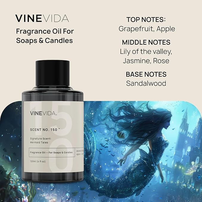 VINEVIDA [4 oz] Mermaid Tales; Fragrance Oil for Candle Making and Soap Making - Premium Candle Scents for Soy Candles
