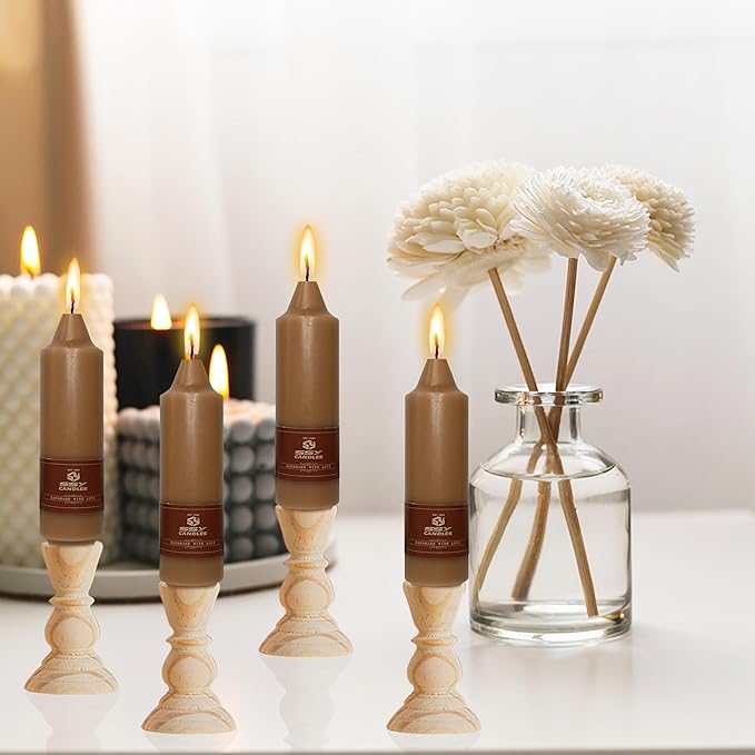 4 PCS Short Taper Candles Brown Candle Tapers Candle Sticks 5 inch for Dinner Household Wedding Party Home Décor Candles
