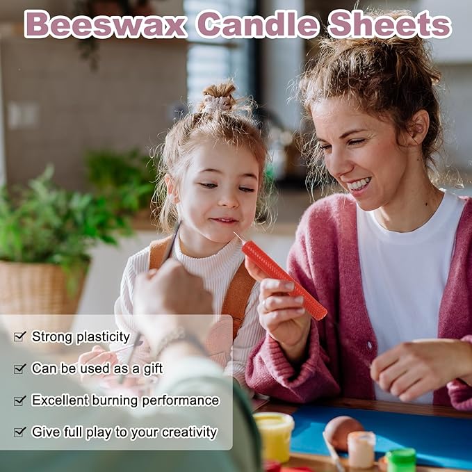 MECCANIXITY Beeswax Candle Making Kit,8x8 Inch 5pcs Pink Beeswax Candle Sheets with 1pcs Cotton Wick for DIY Craft Gift Making