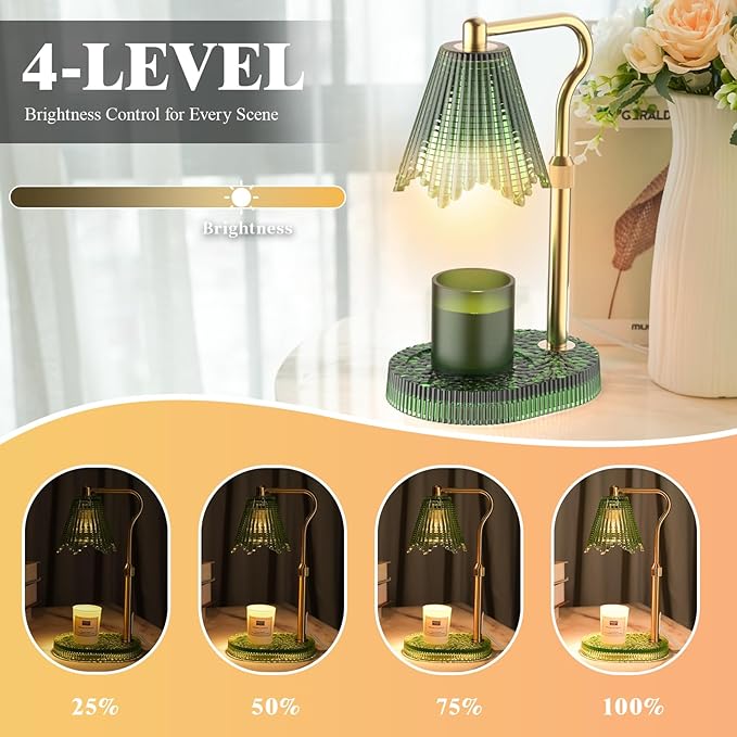 Candle Warmer Lamp with Timer & Dimmable 4-Level Brightness - Adjustable Height,for New Home Bedroom, Gifts for Women (Green)