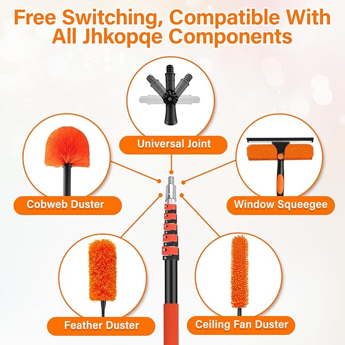30FT Telescoping Window Squeegee Kit | 2-in-1 Professional Window Washer & Microfiber Scrubber with Extension Pole | High Reach Cleaning Tool for Outdoor, Indoor Windows & Glass