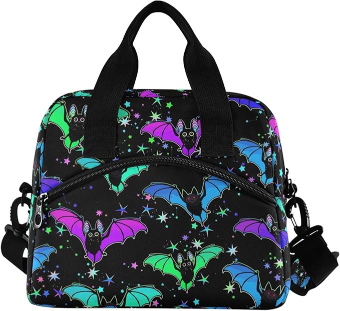 CBBYY Psychedelic Bat Lunch Bags for Women Men, Reusable Insulated Lunch Box, Adjustable Shoulder Straps Tote Lunch Bag for Work Picnic School