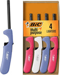 BIC Multi-Purpose Lighters, Long-Reach Candle Lighter for Home, Classic Colors, 4-Pack (Colors May Vary)