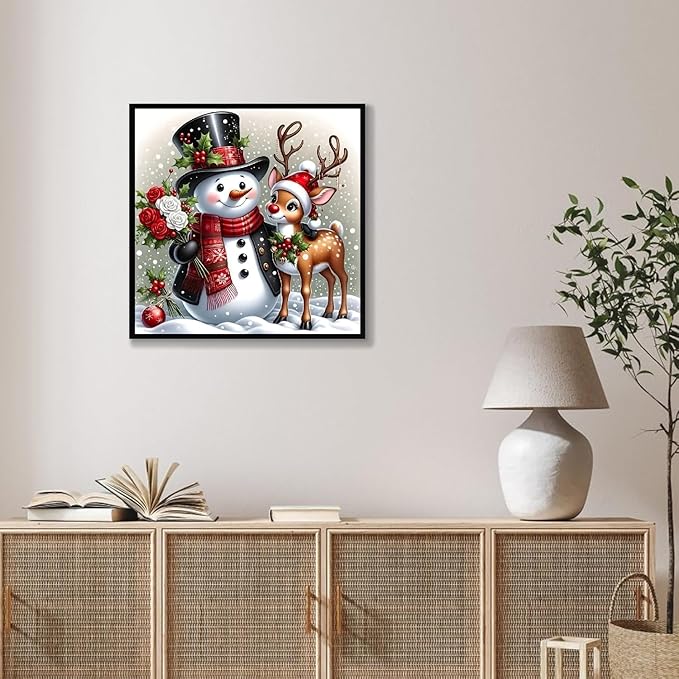TCDZMYGS Christmas Paint by Numbers Kit for Adults Beginner,Snowman Deer Paint by Number Kits with Frame,DIY Acrylic Oil Painting by Numbers for Home Wall Decor 10 x 10 inch