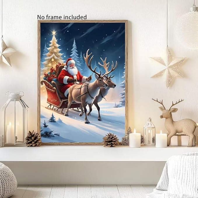 QZOTRXI Christmas Diamond Painting Kits,Santa Claus Elk Diamond Art Kit for Adults,5D Winter Paint with Diamond Full Drill for Home Wall Decor 16x20 Inch