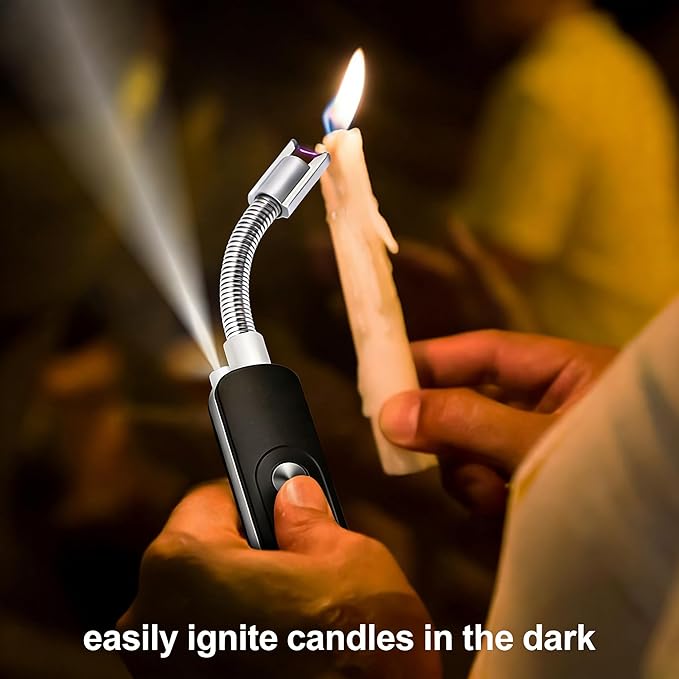 Lighters for Candle,Flameless Plasma Arc Electric Lighter USB C Rechargeable, Long Flexible Neck with Safety Switch for Birthday, Fireplace, Stocking Stuffers Gifts(Pink)
