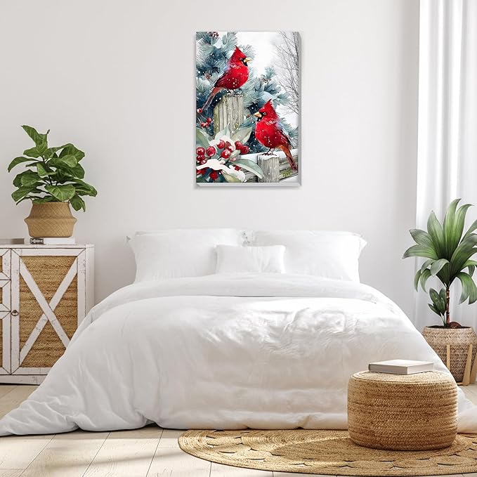 Bowetile Christmas Paint by Numbers for Adults Beginners Framed, Adults' Paint-by-Number Cardinal Kits on Canvas, Acrylic Number Painting Christmas Gifts for Home Wall Decor, 8x12in