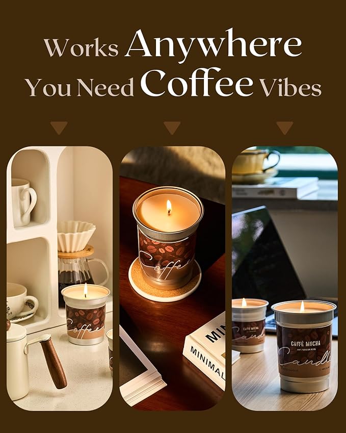 M&SENSE Coffee Candles Caramel Macchiato Scented, Soy Based Wax 7oz 42 Hours Non Toxic Clean Burn, Highly Scented Relaxing Candle for Home, Holiday Aromatherapy Gifts for Coffee Lovers