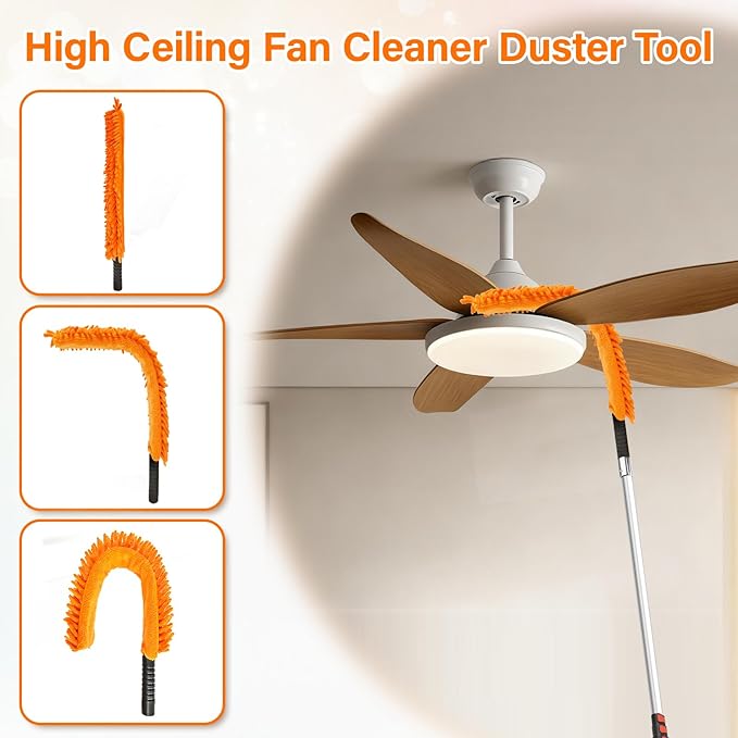 30FT High Reach Duster Cleaning Kit with 24FT Pole | 4-in-1 Tool Set with Universal Swivel Joint | High Ceiling Fan Cleaner, Microfiber Duster & Window Squeegee for Safe High-Reach Cleaning