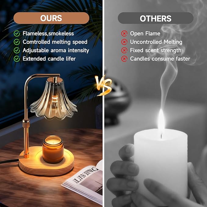 Candle Warmer Lamp with Timer and Dimmer, Adjustable Height Wax Melter for Scented Jar Candles, Vintage Glass Shade Home Decor, Gifts for Women and Mom, 2 Bulbs Included