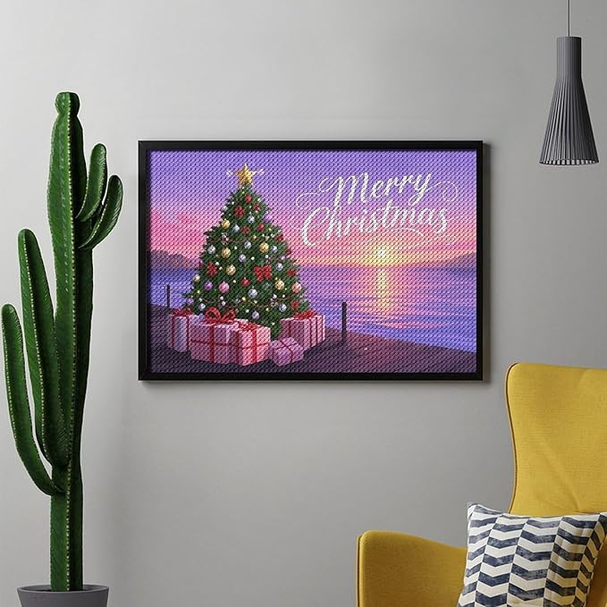AIVKIEJK Diamond Painting Kits for Adults - Merry Christmas Coastal Winter Beach Painting DIY 5D Full Drill Diamond Dots Paintings with Diamonds Gem Art and Crafts Home Decor 8"x12"
