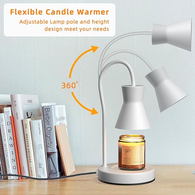 LALISU Candle Warmer Lamp with Timer and Dimmer, Vintage Electric Candle Melter with 2 Bulbs, Melter Scented Candle Height Adjustable Compatible with Jar Candles, House Warming Gifts (White)