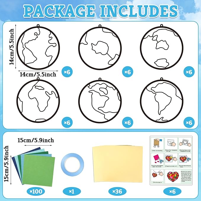 Qyeahkj 36 Set Happy Earth Day Suncatchers Crafts for Kids DIY April 22 Window Tissue Paper Craft Kit Hanging Decor for Earth Day Classroom Home Activity Art Project Birthday Party Favor