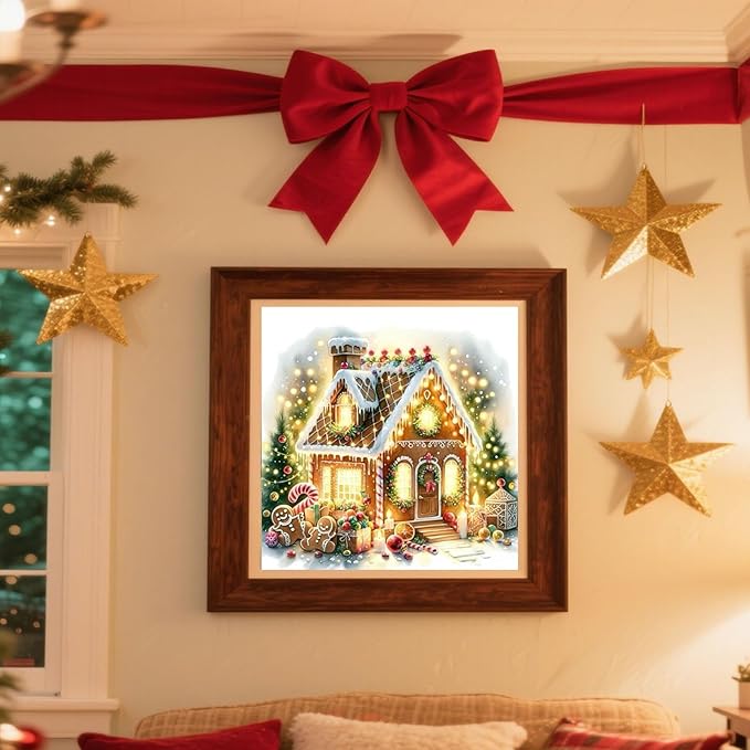 cviokrdu Christmas Diamond Art Kits for Adults, Candy House Diamond Painting Kits for Adults, Christmas Round 5D Gem Painting Kit Arts for DIY Crafts Gift Home Wall Decor 14x14inch