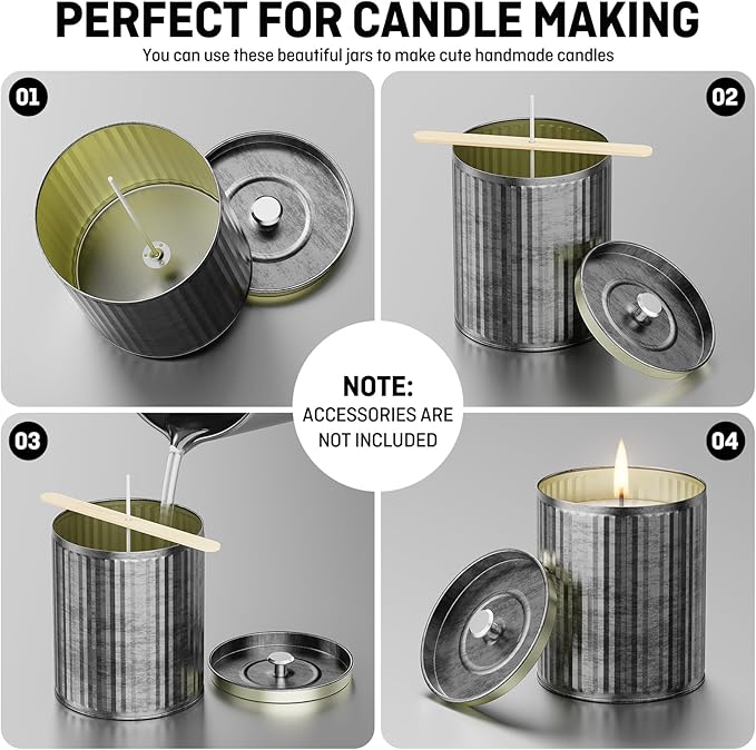 6 Pack (10oz Capacity Of Each) DIY Simple Empty Candle Tin Jar Making Kit | Village Style Durable And Drop Resistant | Family Handmade Candle Tins Can With Lids Gift For Family Parent Child Handicraft