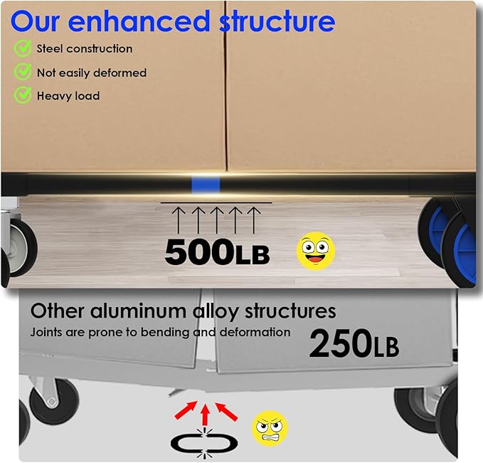 3 in 1 Convertible Hand Truck Dolly Cart with Wheels Collapsible/Folding handtruck Dolly / 22 Lb / 2 Straps/Adjustable Height/for Luggage/Carton/Warehouse/Supermarket/Office / 500Lb Load
