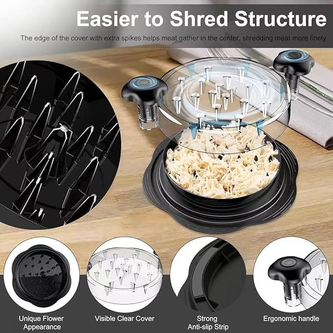 Chicken Shredder Tool 11 Inch with Cleaning Brush - Fast Meat Puller for Salads, Tacos & Sandwiches, Kitchen Shredder Claws with Transparent Cover