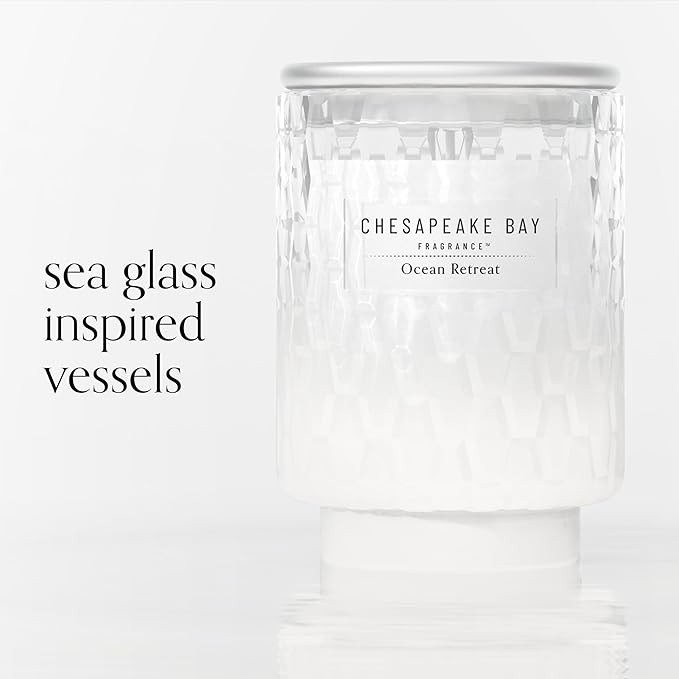 Chesapeake Bay, 8oz Ocean Retreat Scented Candle, Mood Evoking Fragrance, Textured Sea Glass-Inspired Jar, Premium Soy Blend Wax with Essential Oils, Coastal Fragrance for Home Décor or Gifting