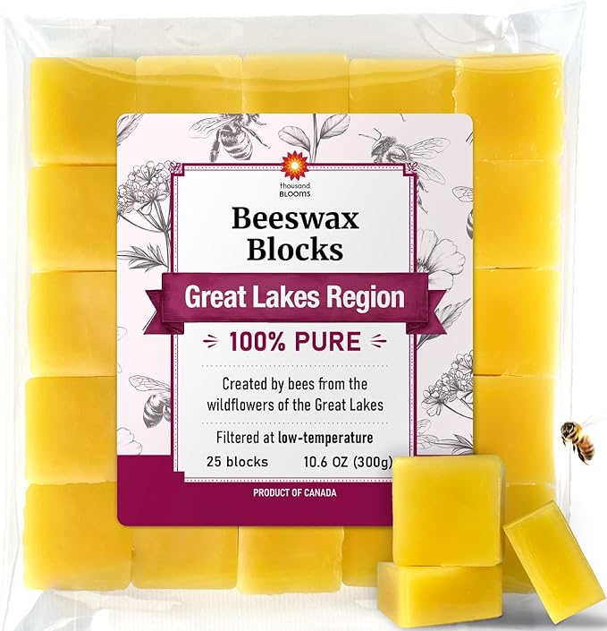 Great Lakes Beeswax, 25 Blocks (300g/10.6oz), Filtered at Low Temperature, 100% Pure and Natural, Cosmetic Grade, Yellow