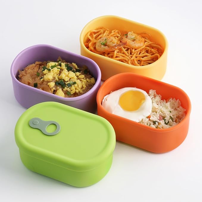 Premium Korean-Made Silicone Airtight Food Container with Steam Vent – BPA Free, Leakproof, Microwave & Freezer Safe Meal Prep. & Leftovers Storage (4p Multi-Color Set, 17 floz (500ml))