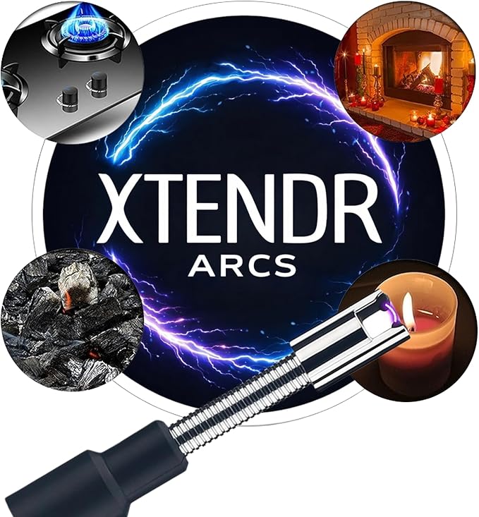 V2 Extendable 2.5 Feet. Arc Extra Long Lighter, Flameless Fireplace Stove Electric Candle Lighter, Long Neck for Pilot Light, Grilling, Firepit, Kitchen, BBQ (Silver)