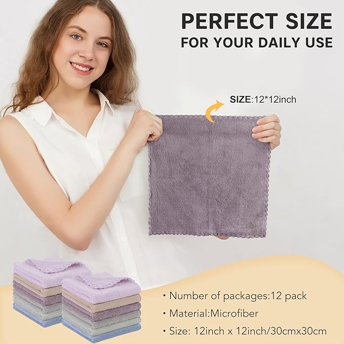 SUNLAND Microfiber Face Cloth Reusable Makeup Remover Facial Cleansing Towel Ultra Soft Face Washcloth 12inchx12inch 12 Pack Multicolor