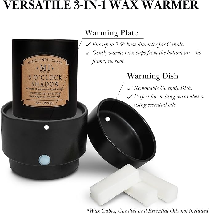 Manly Indulgence Wax Melt Warmer, 3-in-1 Electric Wax Melter for Scented Wax Melts, Cubes, and Tarts | Home, Office, Bedroom, Gift & Décor