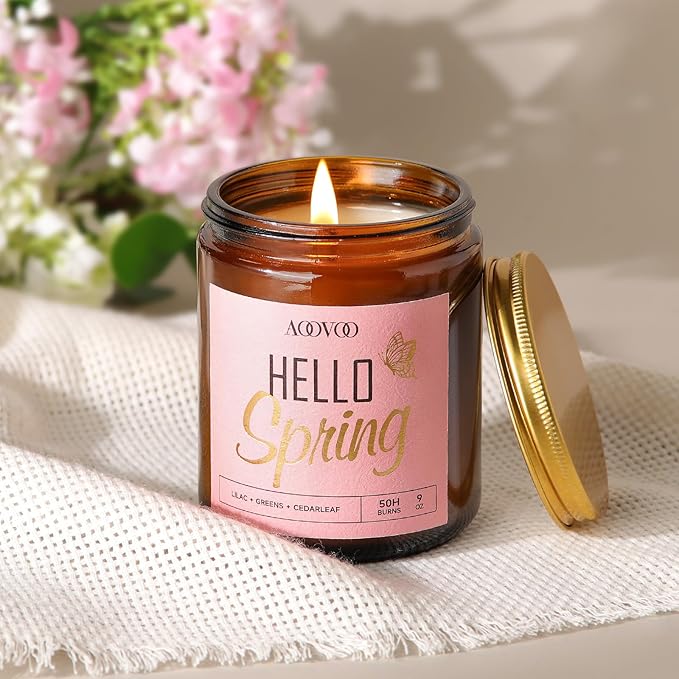 AOOVOO Hello Spring Candles - 9 oz Lilac Scented Candles, Aromatherapy Candle, Soy Candle for Home Scented