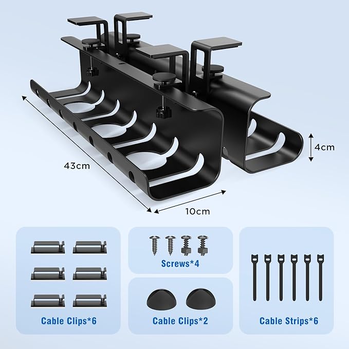 2 Pack No-Drill Under Desk Cable Management Tray 33.8 inch Large Wire Cord Organizers, Cable Management Under Desk for Home and Office No Damage Black