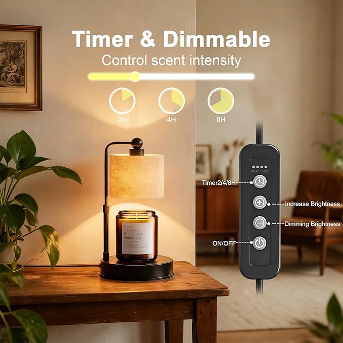 Modern Candle Warmer Lamp with Timer, Modern Farmhouse Candle Warmer, Height Adjustable & Dimmable Electric Candle Warmer Lamp, Includes 2 Bulbs, Birthday Gift for Women, Mom, Housewarming