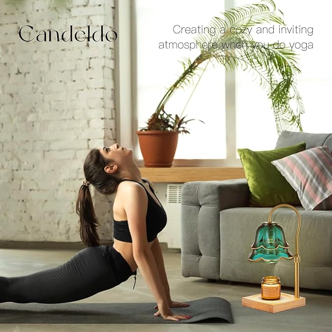 Candeldo Candle Warmer Lamp with Timer: Flower Candle Warmer with 2 Bulbs Green Height Adjustable Candle Warming Lamps Home Bedroom Decor Birthday Gift for Women