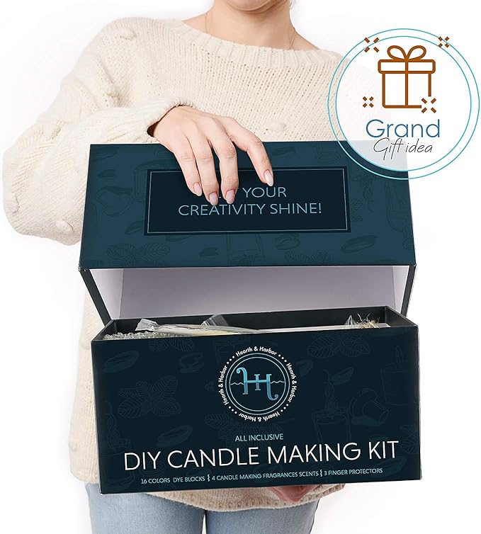 Hearth & Harbor DIY Candle Making Kit for Adults and Kids, Candle Making Supplies, 16 Oz. Soy Candle Wax Flakes, Complete Soy Candle Kit Making, Best Starter Candle Making Set