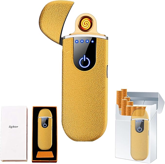 Smart Electronic Lighter, Mini USB Rechargeable Touch Ignition Windproof Flameless Plasma Lighter with Power Indicator for Boyfriends Father Gifts (Matte Gold)