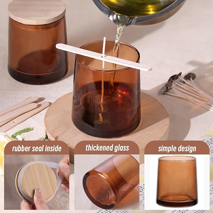 DARJEN 12 Pack Amber Candle Jars for Making Candles- 9 OZ Empty Glass Candle Making Jars with Making Kits, Candle Making Supplies Candle Containers for Home DIY & GIFS
