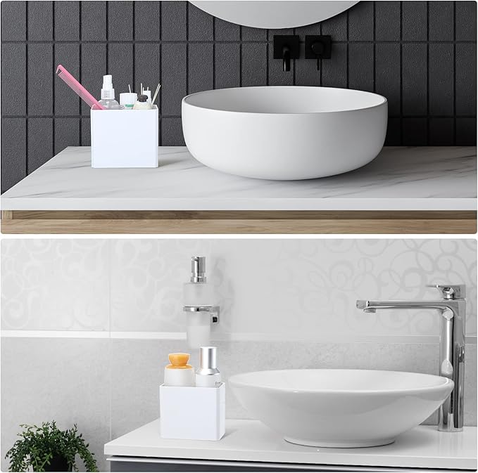 Suclain 4 Pcs Wall Mounted Organizer Non-Drilling Adhesive Floating Shelf White Wall Bin Organizer Hanging Storage Containers for Bedroom Bathroom Kitchen Office