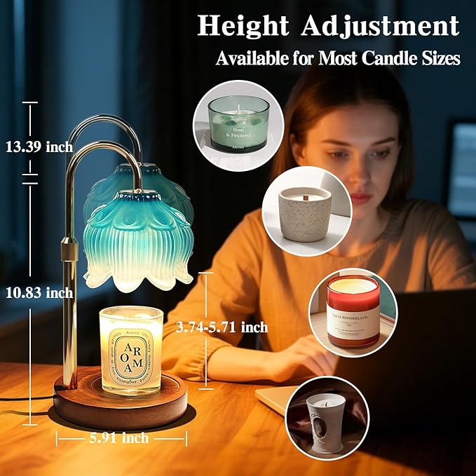 GEEZO Fragrance Candle Warmer Lamp，Electric Candle Warmer with Timer & Dimmer，Mom Christmas Birthday Gifts for Women, House Warming Gifts New Home Bedroom Decor，Blue